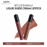 Bộ 2 son kem lì NYX Professional Makeup Liquid Suede Cream Lipstick Soft Spoken & Sandstorm