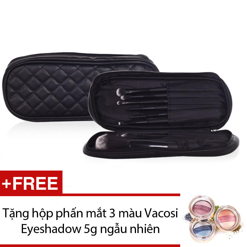Bộ cọ trang điểm 10 cây Vacosi BC 08 (Đen) (Hàng Chính Hãng)+ Tặng hộp phấn mắt 3 màu Vacosi Eyeshadow 5g ngẫu nhiên (Hàng Chính Hãng)