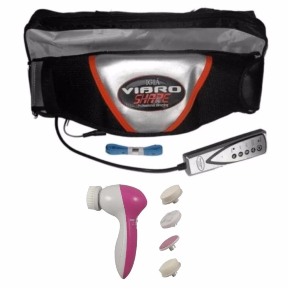 Bộ Đai mát-xa bụng giảm mỡ Vibro Shape và Máy matxa mặt (Đen)