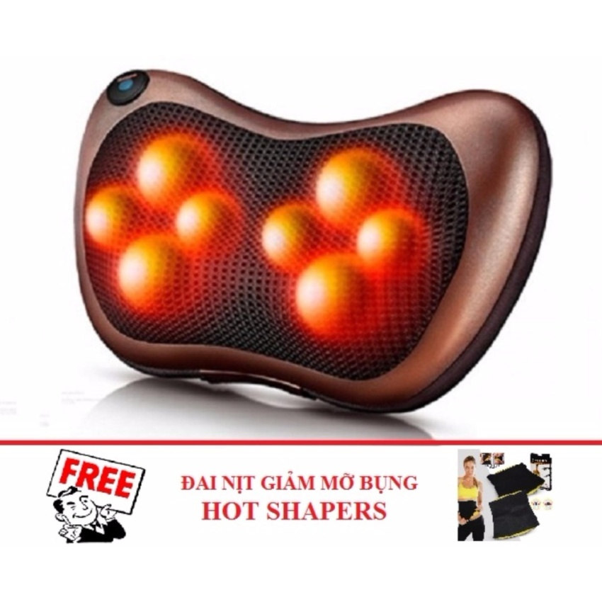 Gối massage hồng ngoại 8 bi đảo chiều + tặng kèm 1 đai quấn nóng m mỡ bụng sweat belt