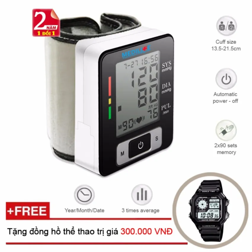 Máy Đo Huyết Áp Cổ Tay Tự Động Công nghệ Kỹ Thuật Số Medilife MBP - U60C