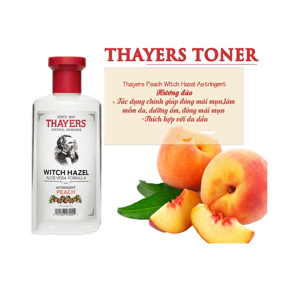 Nước Hoa Hồng Không Chứa Cồn Thayers Alcohol Free Witch Hazel Toner Peach dành cho da dầu 355ml