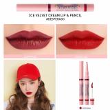 Son 2in1 tích hợp cả son kem và son chì 3CE Studio Velvet Cream Lip & Pencil #Desperado - Son kem màu đỏ cherry kết hợp đầu bút chì tông đỏ đất.