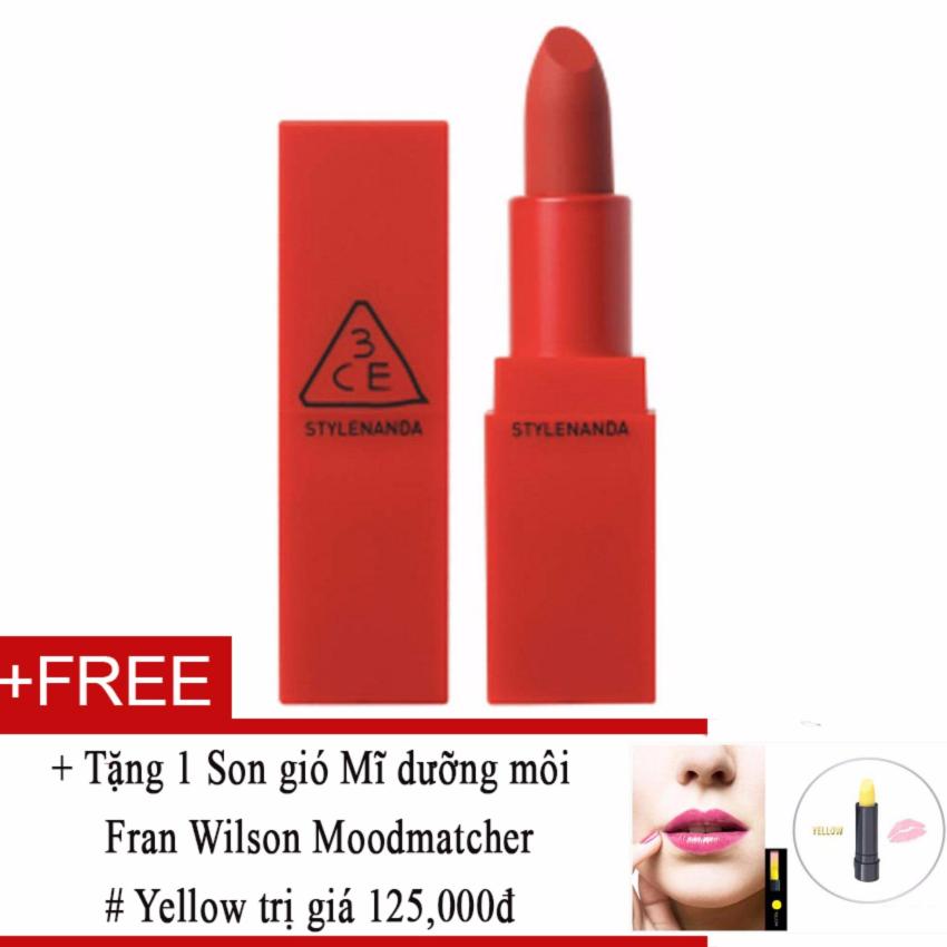 Son 3ce red recipe màu 214 squeezing + tặng 1 son gió mĩ dưỡng môi fran wilson moodmatcher # yellow