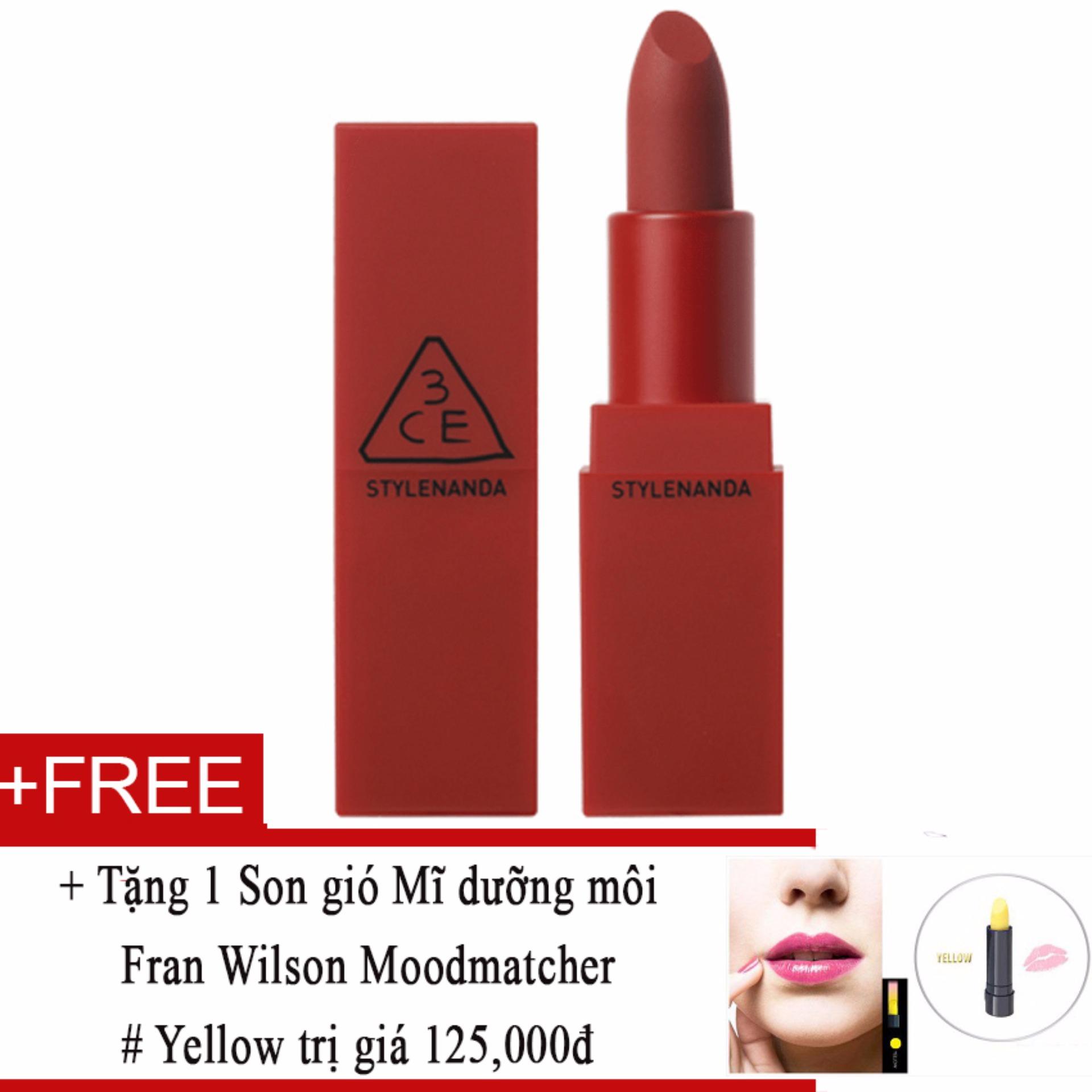 Son lì 3CE Red Recipe Matte Lip Color Lipstick #215 Ruby Tuesday + Tặng 1 Son gió Mĩ dưỡng môi Fran Wilson Moodmatcher # Yellow