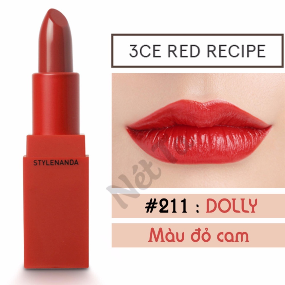 Son môi 3ce red recipe màu 211 dolly - màu đỏ cam - hàn quốc