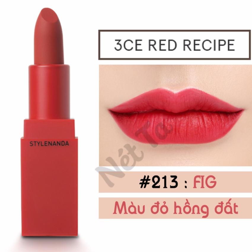 Son môi 3ce red recipe màu 213 fig - màu đỏ hồng đất - hàn quốc