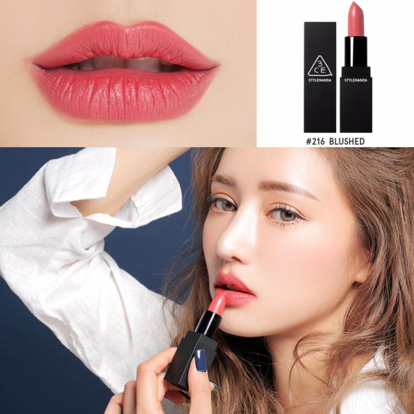 Son thỏi siêu mịn bền màu 3CE lip color matte #216 Blushed - Hồng Cam
