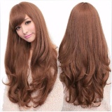 [HCM]Tóc giả nguyên đầu mái xéo đuôi uốn nữ tính màu nâu - TG7