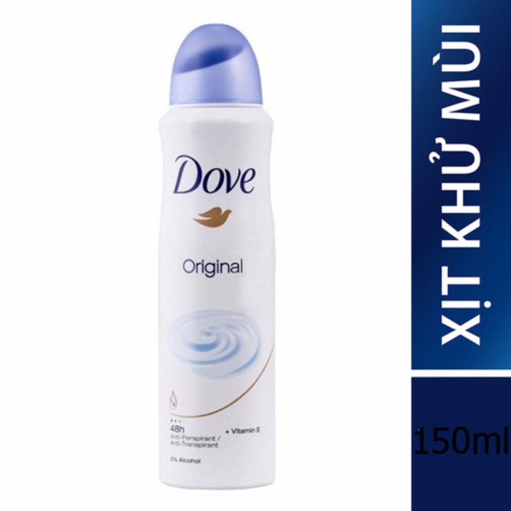 Xịt ngăn mùi dưỡng trắng da Dove Original 150ml - Mùi hương tự nhiên