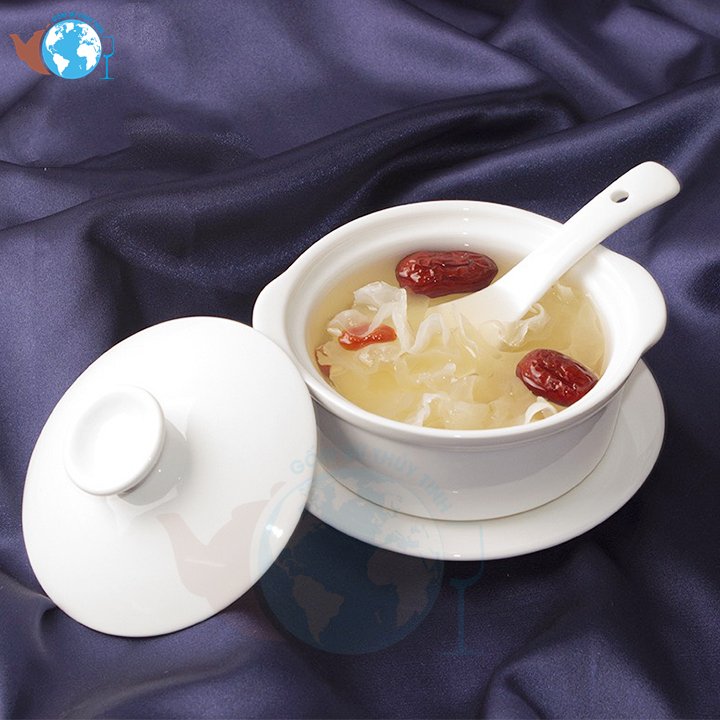 Thố sứ trắng chưng yến, thố đựng yến, bát sứ trắng nhỏ 280ml có nắp đậy, thố kho quẹt, đựng canh, đồ chưng yến, đựng yến