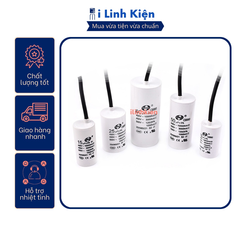 Tụ khởi động 450v 10uf-80uf cbb60 senju trắng