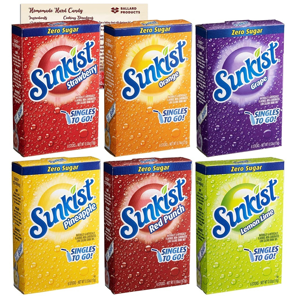 Gói bột pha nước trái cây không đường bổ sung vitamin và khoáng chất Sunkist Drink Mix