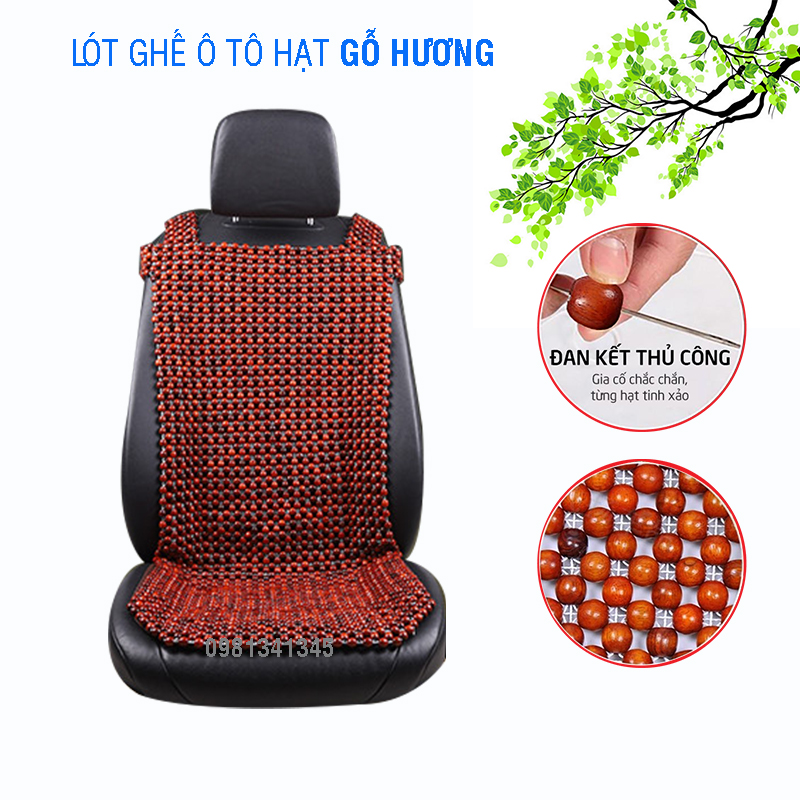 Lót ghế ô tô hạt gỗ hương tự nhiên, ngăn ra mồ hôi, massage cơ thể - Lắp vừa với tất cả các ghế xe hơi