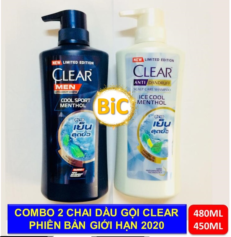 [HCM][ SẠCH GÀU TUYỆT ĐỐI] Combo 2 chai Dầu gội Clear Thái Lan bạc hà tươi mát sach gàu 450ml + 480ml  HSD 36 tháng kể từ ngày sản xuất. - Giao ngẫu nhiên.