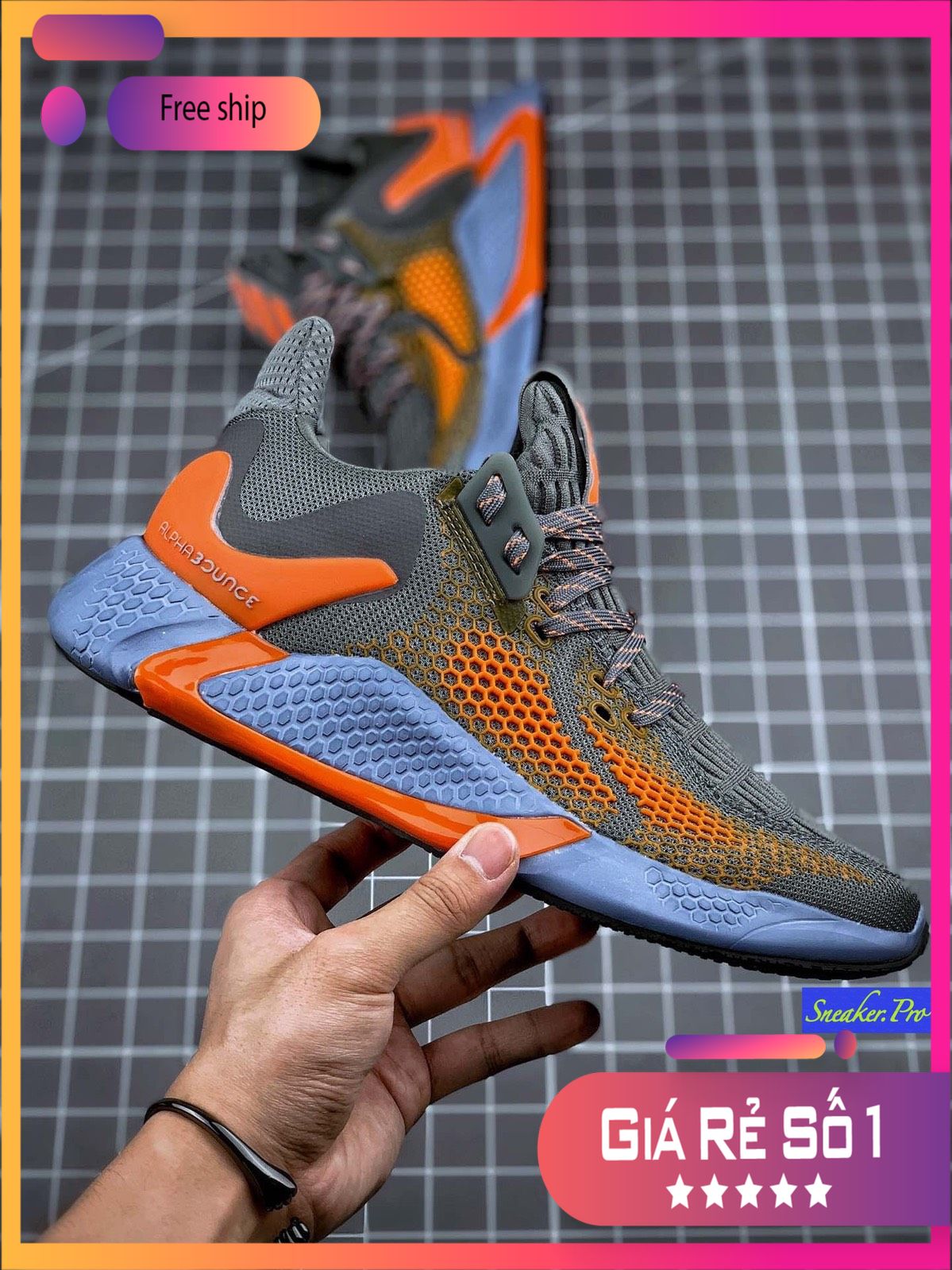 Giày thể thao sneaker nam nữ alphabounce instinct m 2020 xám cam