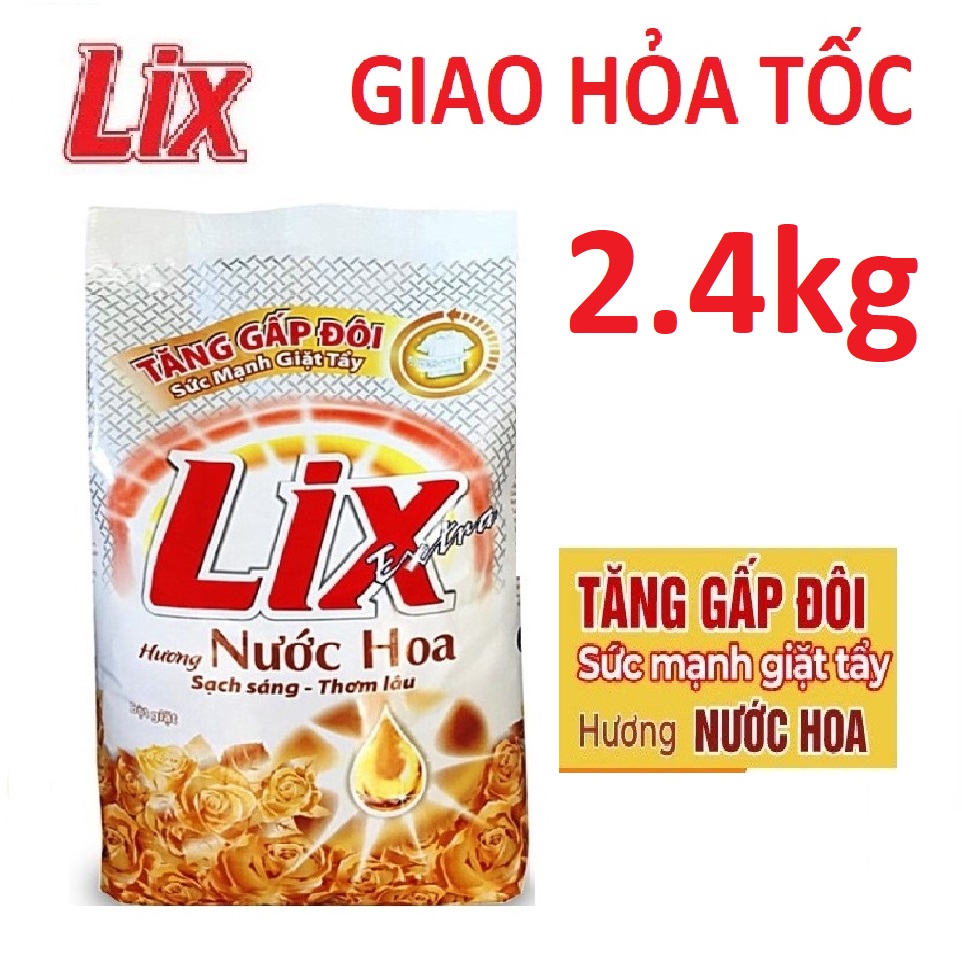 Bột giặt Lix 2.4kg Hương Nước Hoa hương nước hoa đậm đặc khử mùi ẩm mốc - cho giặt tay giặt máy