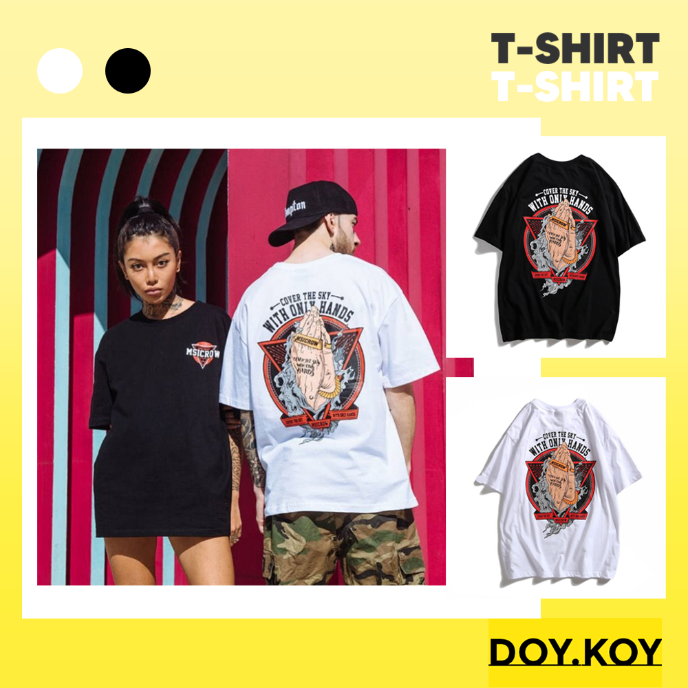 Áo thun nam nữ in hình chắp tay áo thun nam nữ unisex form rộng tay lỡ độc đẹp- DOY.KOY