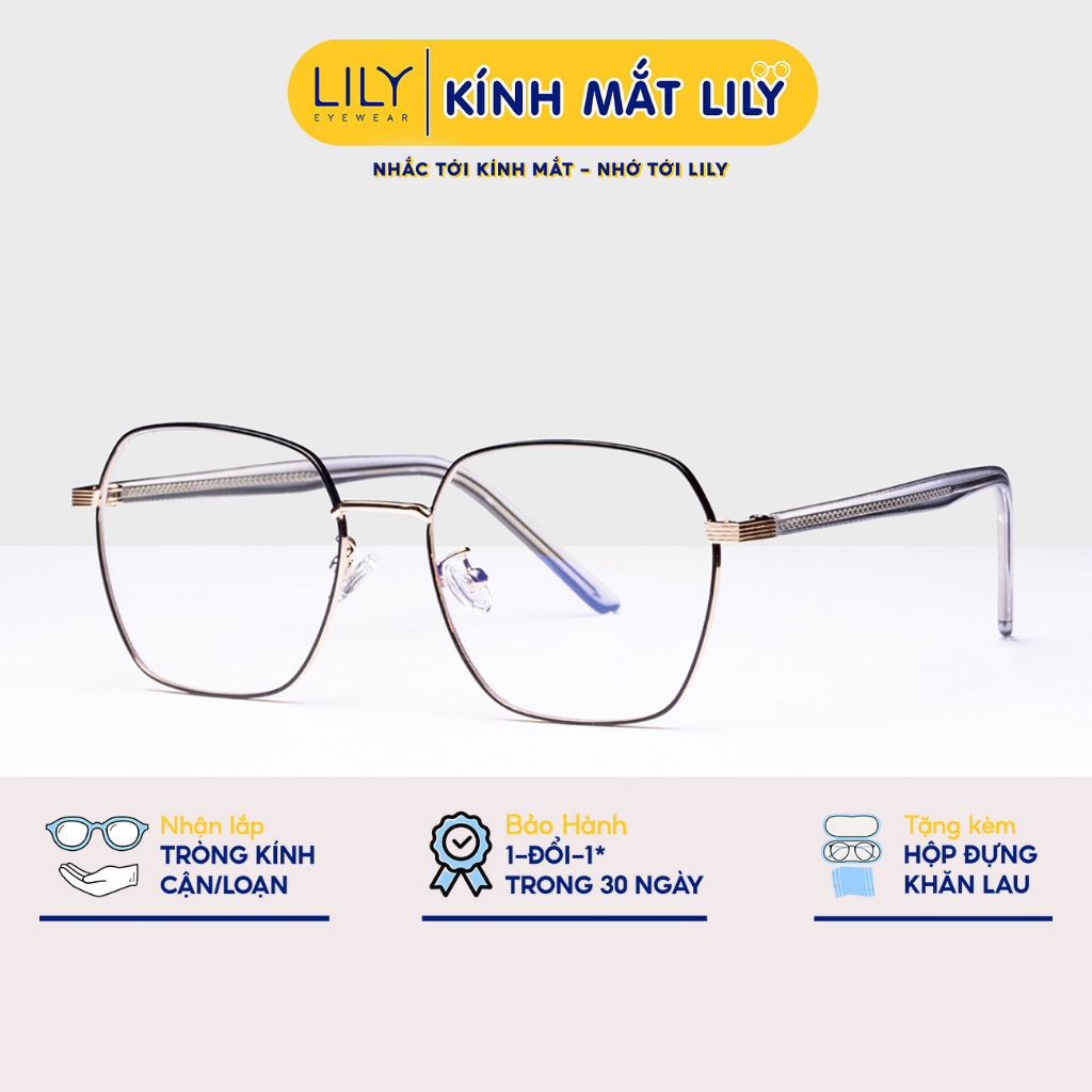 Gọng kính thời trang nam nữ lilyeyewear mắt vuông kim loại thanh mảnh giả cận 1017