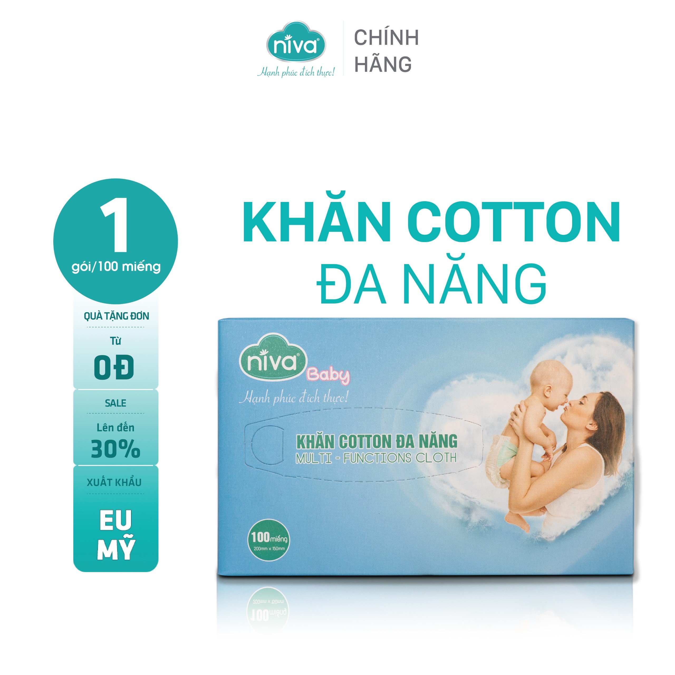[Combo 5] Khăn Giấy Khô Đa Năng Niva Gói 100 Tờ Tiện Dụng, Chất Liệu Cotton Tự Nhiên An Toàn Cho Bé