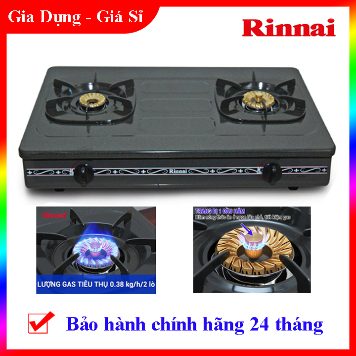 Bếp gas đôi Rinnai RV-375 (G) NChén đồng có đầu hâm, bảo hành chính hãng 24 tháng
