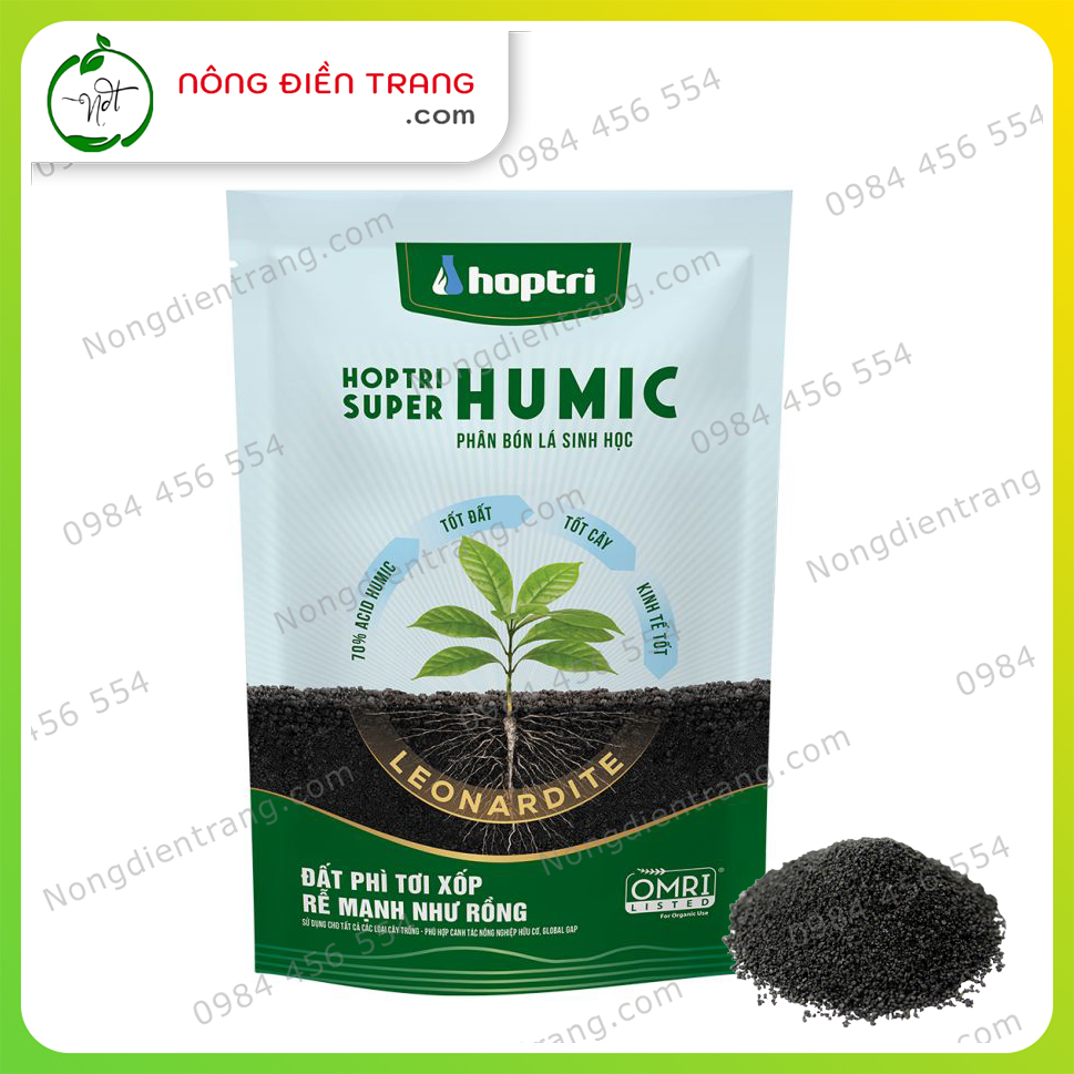 Phân bón lá sinh học super humic hợp trí - gói 1kg - đất phú tơi xốp, ra rễ mạnh, cải tạo đất, tăng hấp thu phân vô cơ vtnn nông điền trang