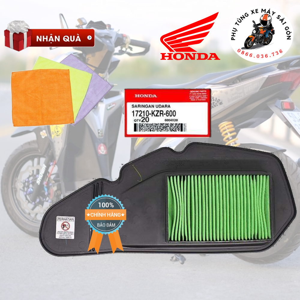Lọc gió Air Blade 125, Vario, SH Mode, PCX đời mới, Click 125 tẩm dầu chính hãng Honda