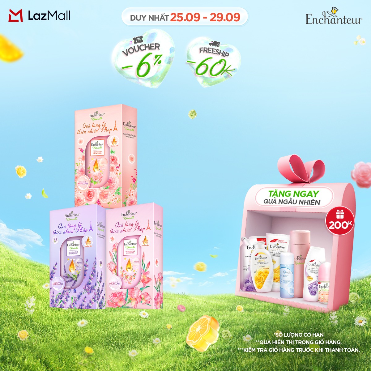 Sữa tắm dưỡng da thiên nhiên Enchanteur Naturelle hương Iris/ Lavender/ Rose 510g (tặng kèm hộp đựng làm quà tặng)