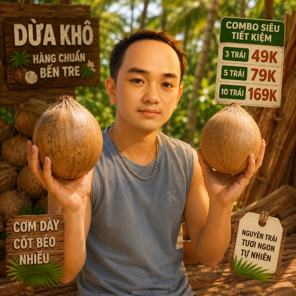 Dừa Khô Bến Tre Cơm Dày Cốt Béo | Nguyên Trái Hoặc Lột Vỏ Sẵn | Combo 3-5-10 Trái Giá Rẻ