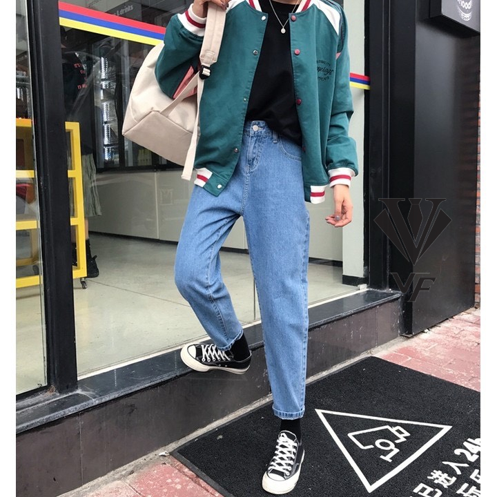 Quần jeans nữ baggy xanh nhạt lưng vừa không co giãn dong phuong fashion