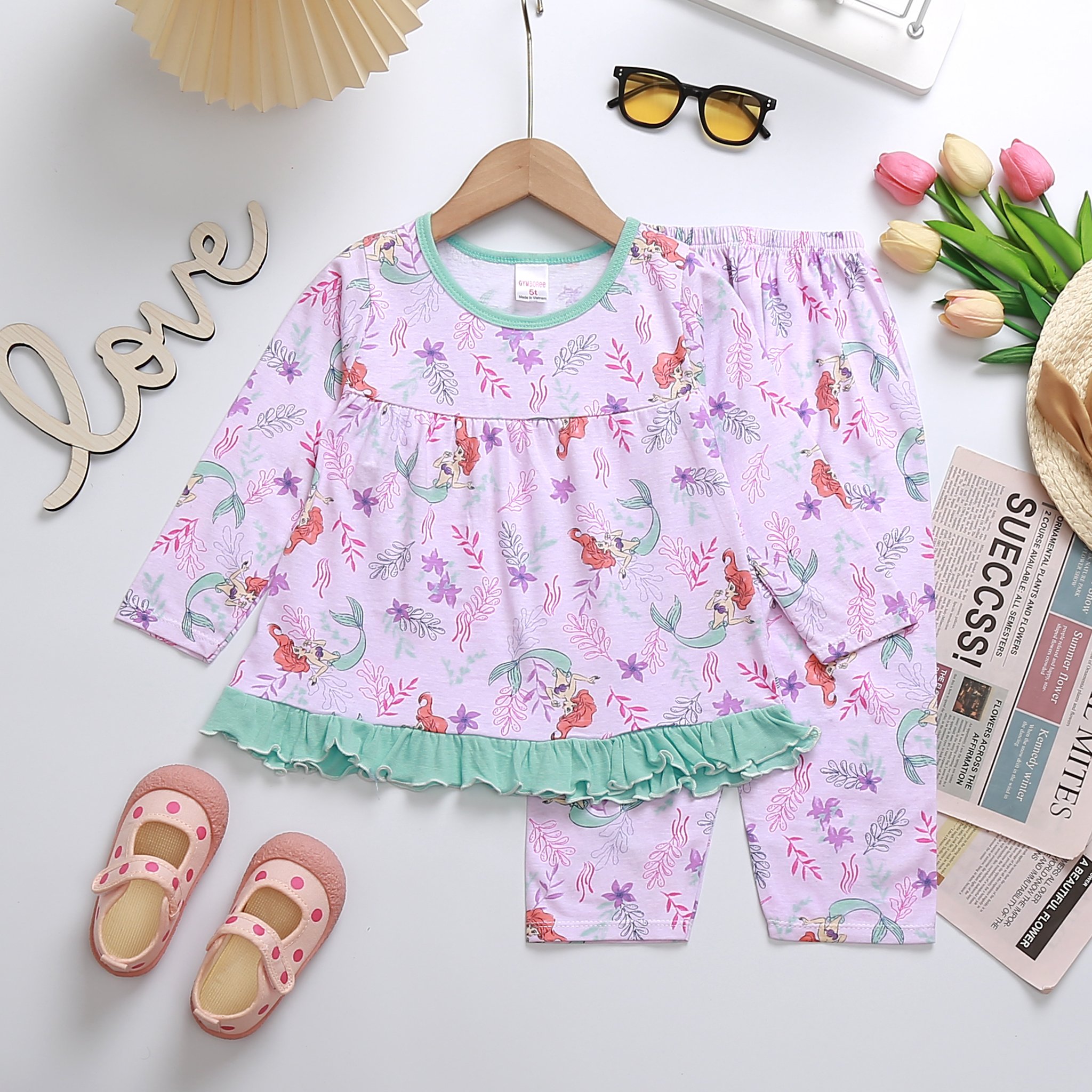 Đồ bộ thu đông bé gái bộ bé gái tay dài baby doll bé 2-5 tuổi thun cotton vnxk Jennie kids J519 - 8