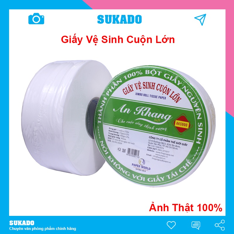 Giấy vệ sinh cuộn lớn an khang 700g- 900g giấy cuộn công nghiệp 2 lớp sukado giayvs01