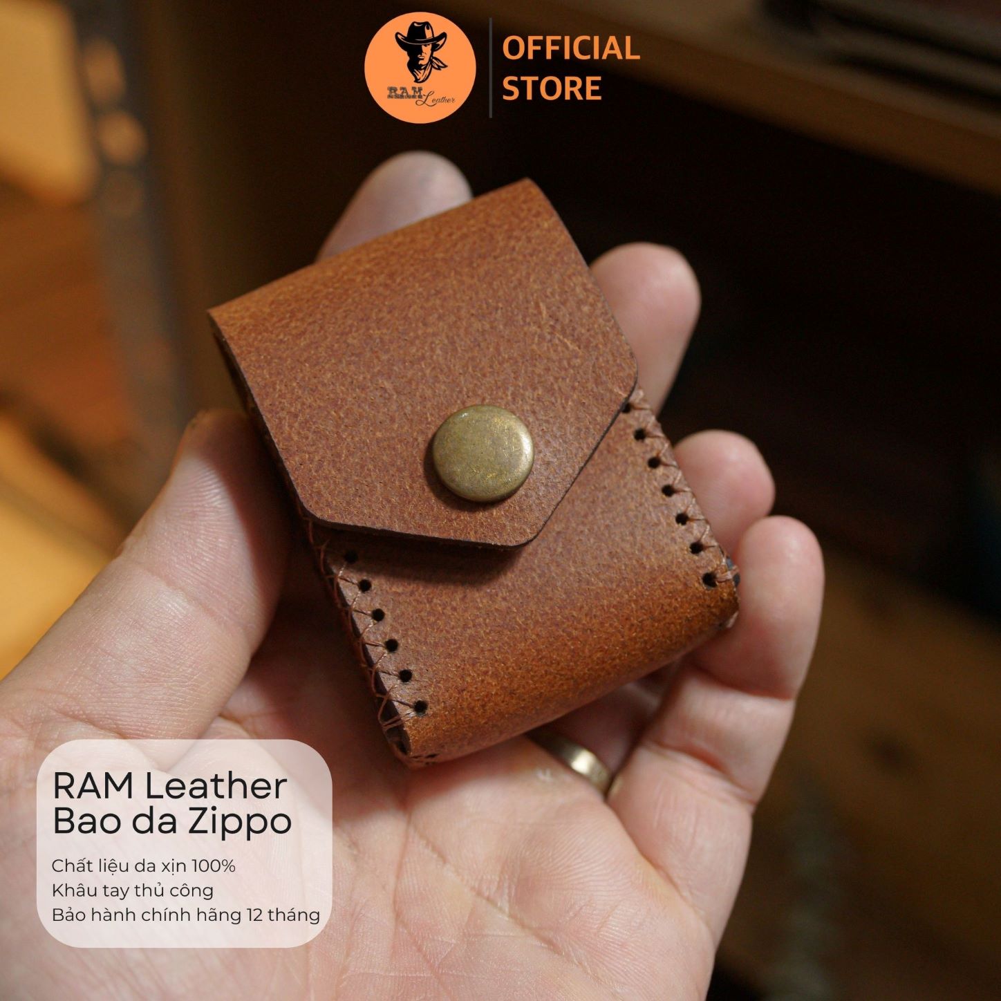 Bao da siêu bền bật lửa zippo màu nâu đỏ - ram leather