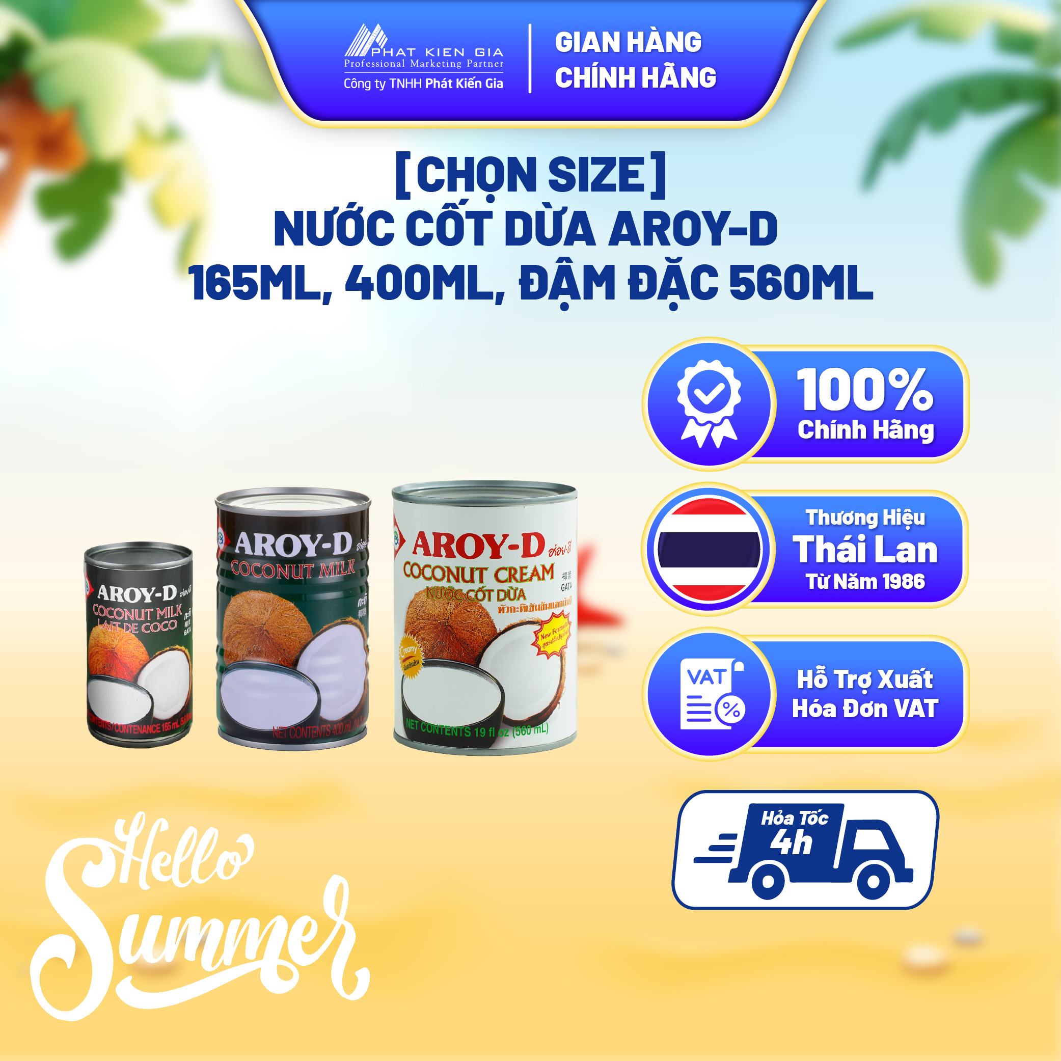 [CHỌN SIZE] Nước Cốt Dừa Aroy-D 165ml, 400ml, Đậm Đặc 560ml - Nhập Khẩu Thái Lan