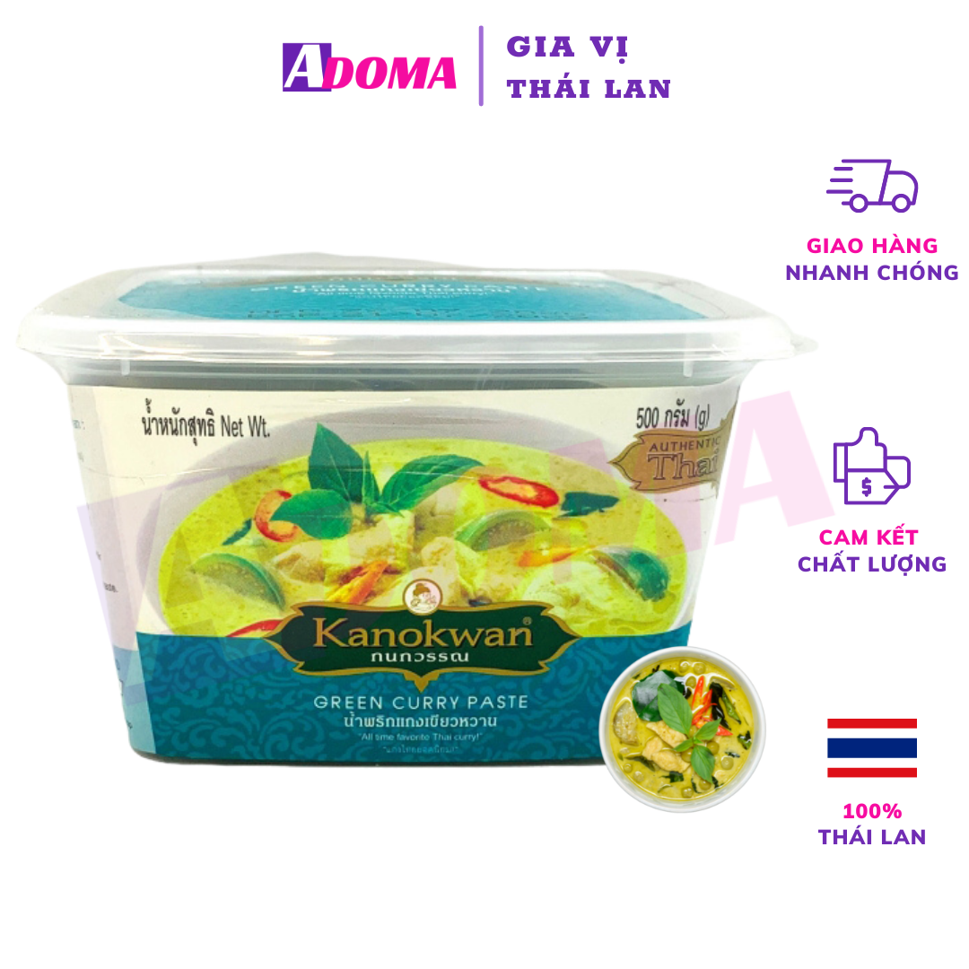 Sốt gia vị cà ri xanh Thái Lan ADOMA đậm đặc - Bột cà ri Thái Green Curry Paste Kanokwan 500g กนกวรรณ น้ำพริกแกงเขียวหวาน