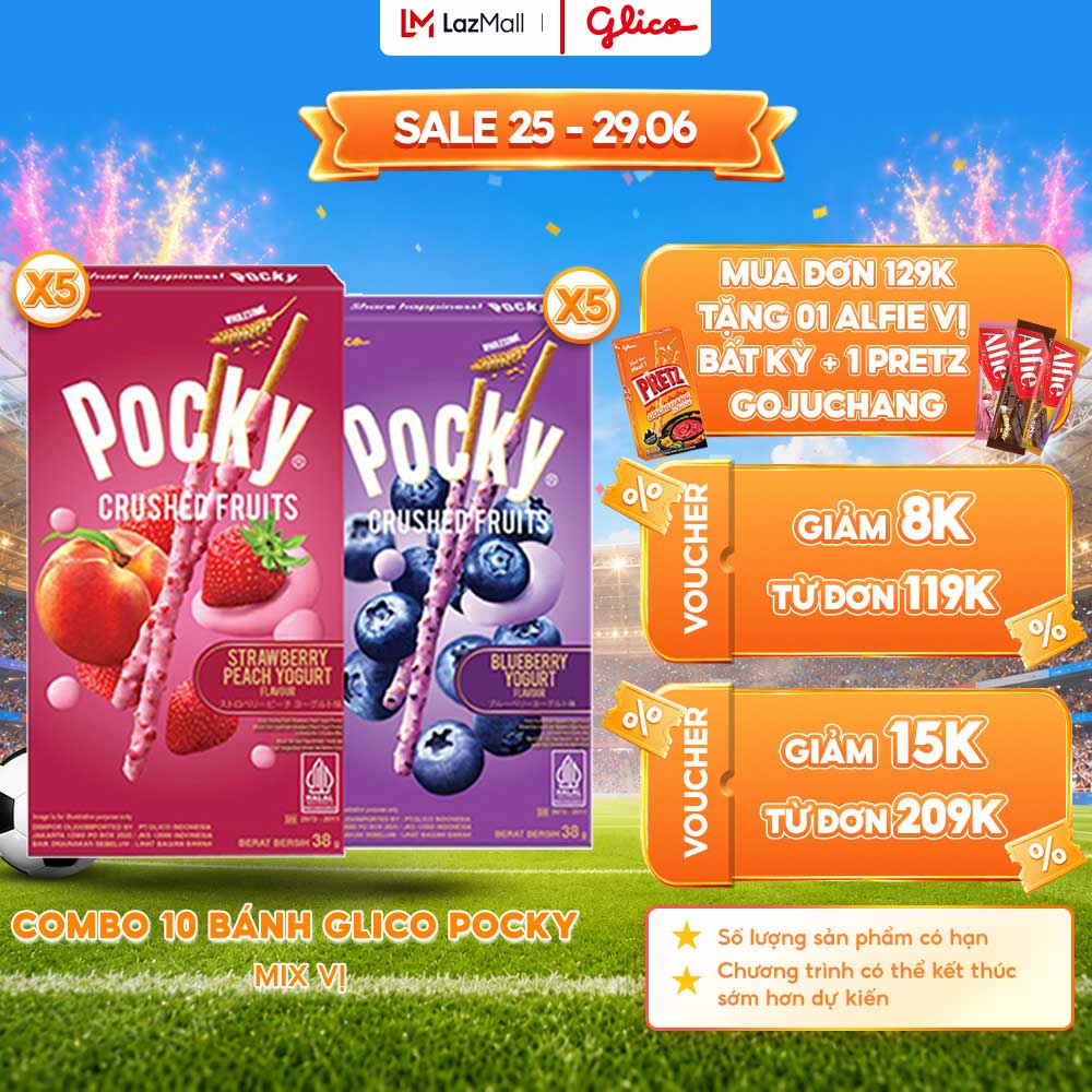 Combo 10 hộp bánh que Pocky Premium Trái Cây Nghiền Vị Sữa Chua ( 5 Việt Quất + 5 Dâu Đào )