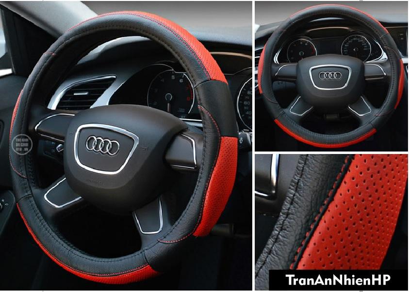 Bọc Vô Lăng Da Thật 100%, Ốp Vô Lăng Màu Đen Phối Đỏ, Bọc Tay Lái, Bọc Da Tay Lái Màu Đen Đỏ Tạo Điểm Nhấn, Sang Trọng Thời Thượng