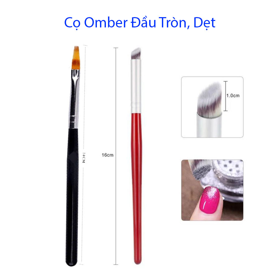 Cọ ombre đầu tròn đầu dẹt làm nail - Cọ ombre cán gỗ đầu tròn, đầu dẹt Chuyên Dụng Cho Dân Làm Móng