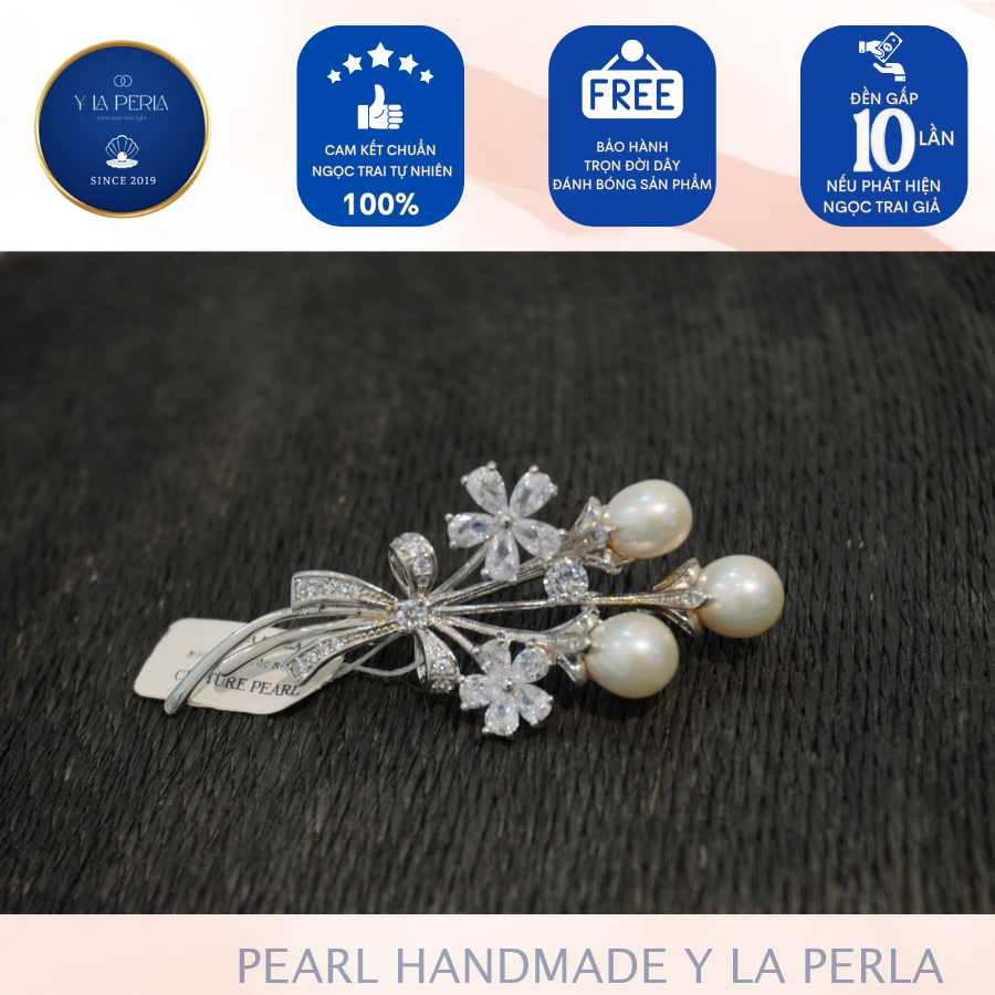 Ghim cài áo ngọc trai + bạc s925 - dây chuyền ngọc trai - ngọc trai y la perla - 100% ngọc trai thiên nhiên - bảo hành trọn đời