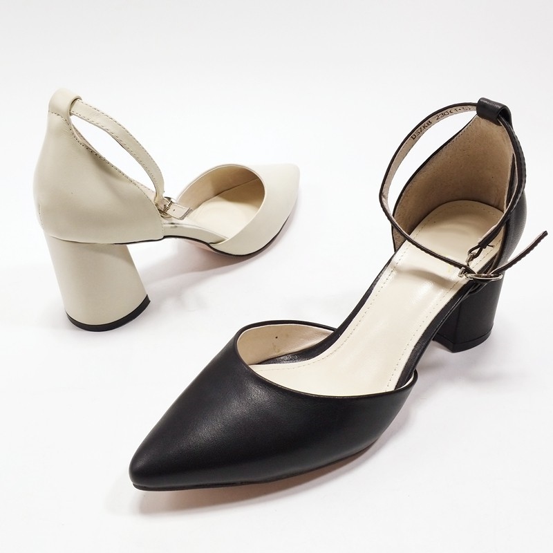 ✔♕ Giày Mũi Nhọn Mã C4 Phối Dây Hở Gót Cao 5cm (BÍT HẬU)