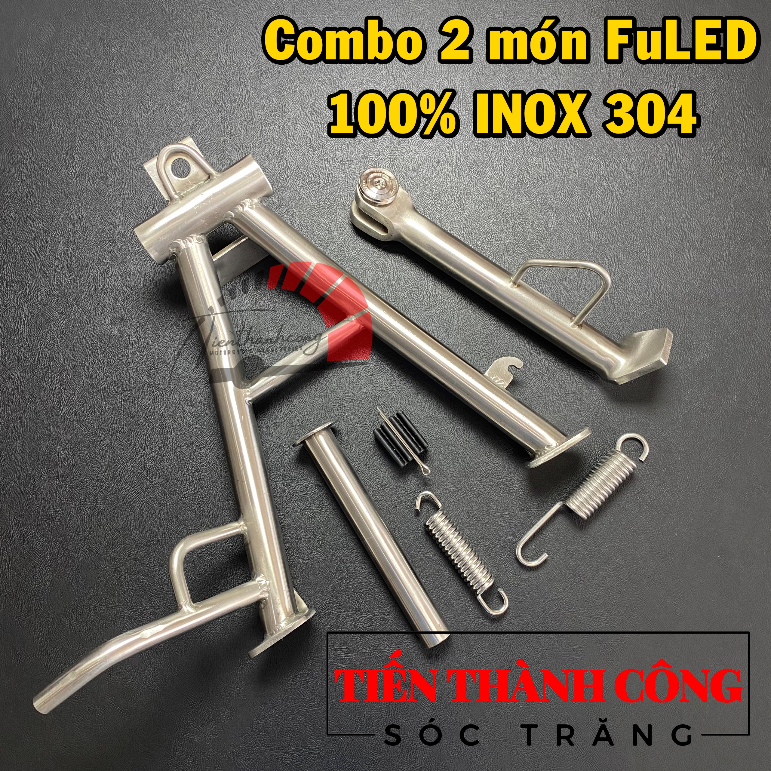 Combo 2 món xe fuled, 100% inox 304 gồm: chân chống đứng và chống nghiêng