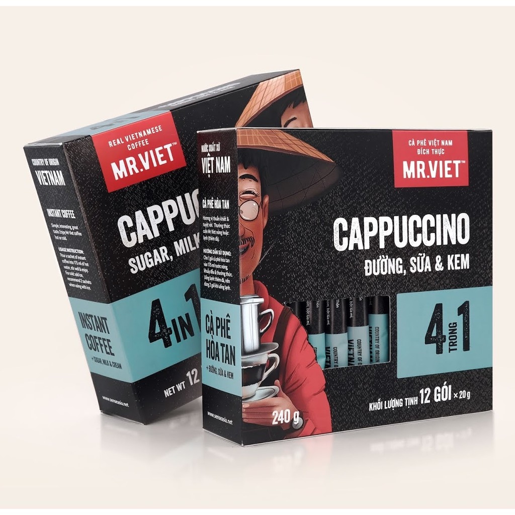 Cà phê Hòa Tan Capuccino 4 trong 1 Mr Viet 240g (Cafe Mr Viet 4 in1 Instant Cappuccino)