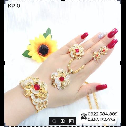 Bộ trang sức dự tiệc hoa mai xoắn đá đỏ mã PK 10