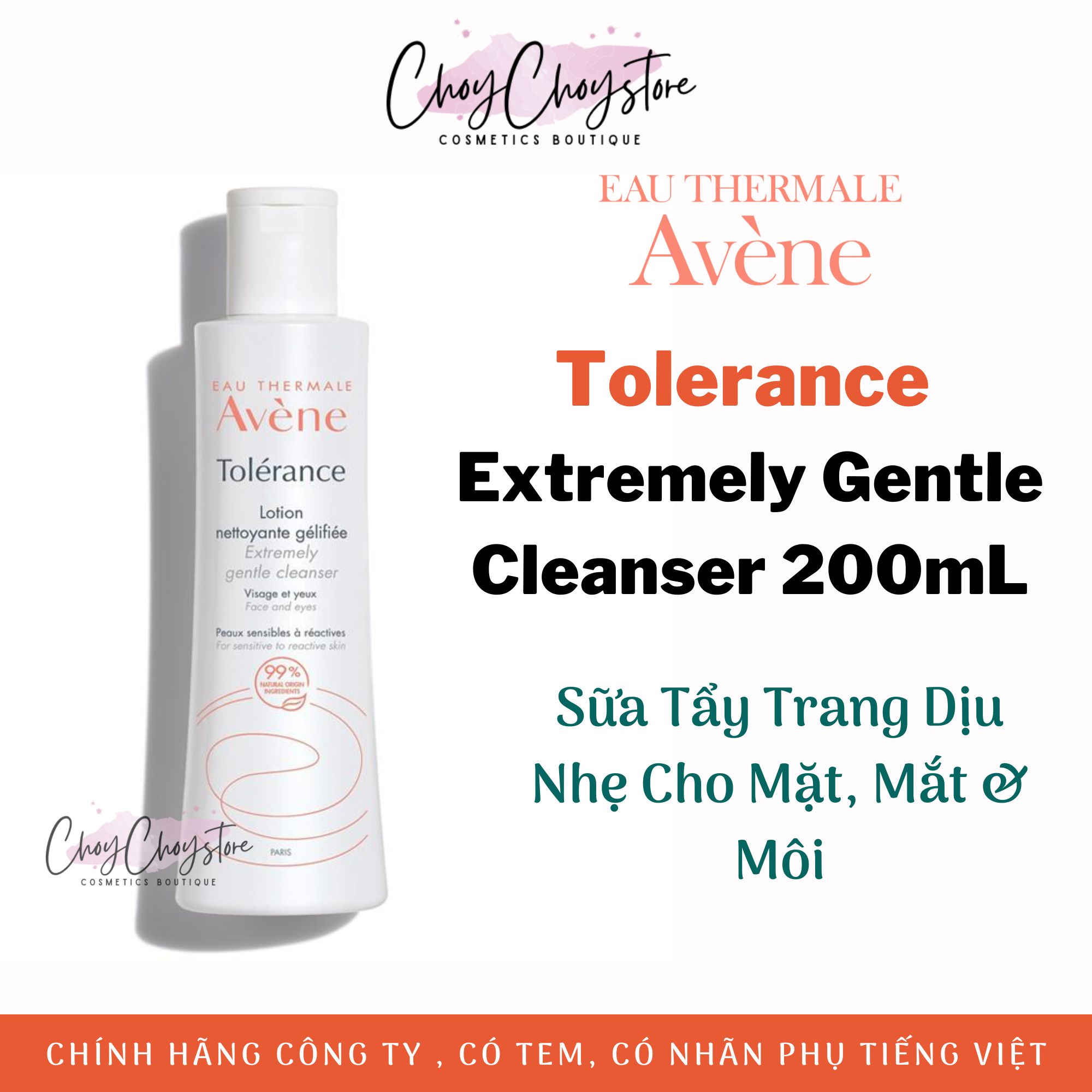 Tẩy trang avene extremely gentle cleanser 200ml dịu nhẹ cho mặt, mắt & môi