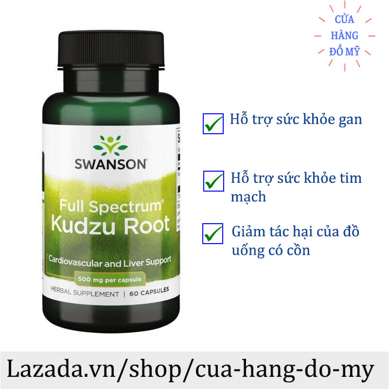 Viên uống Swanson Full Spectrum Kudzu Root 60 viên Của Mỹ Chiết Xuất Thảo Mộc hỗ trợ cải thiện chức năng của Gan và Tim - Shop Hong1008