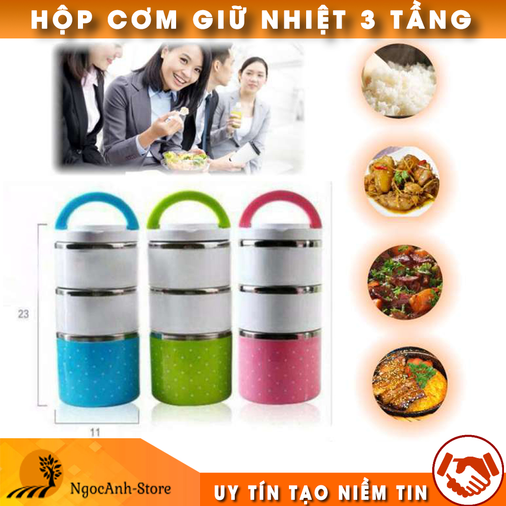 Hộp Cơm 3 Tầng, Hộp Đựng Cơm Giữ Nhiệt, Hộp Cơm Giữ Nhiệt, Cà Mèn Giữ Nhiệt - 3 Ngăn Riêng Biệt Giúp Phân Chia Loại Thức Ăn Dễ Dàng. Chống Tràn Cực Tốt, Giữ Nhiệt Từ 5 - 6 Tiếng. Giá Sốc - MUA NGAY!!!