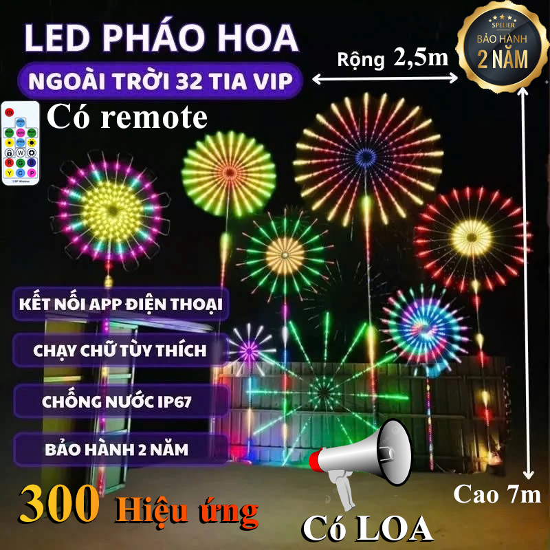   BẢO HÀNH 24 THÁNG  Đèn nháy Led Chong Chóng Xoay Pháo Hoa Tết 24 và 32 tia có Loa  cao 7m rộng 2m5 tia dài 1m  300 hiệu ứng  điều chỉnh qua app điện thoại hoặc remote chống nước tuyệt đối có thể chạy chữ hoặc đếm ngược đèn nháy Tết 