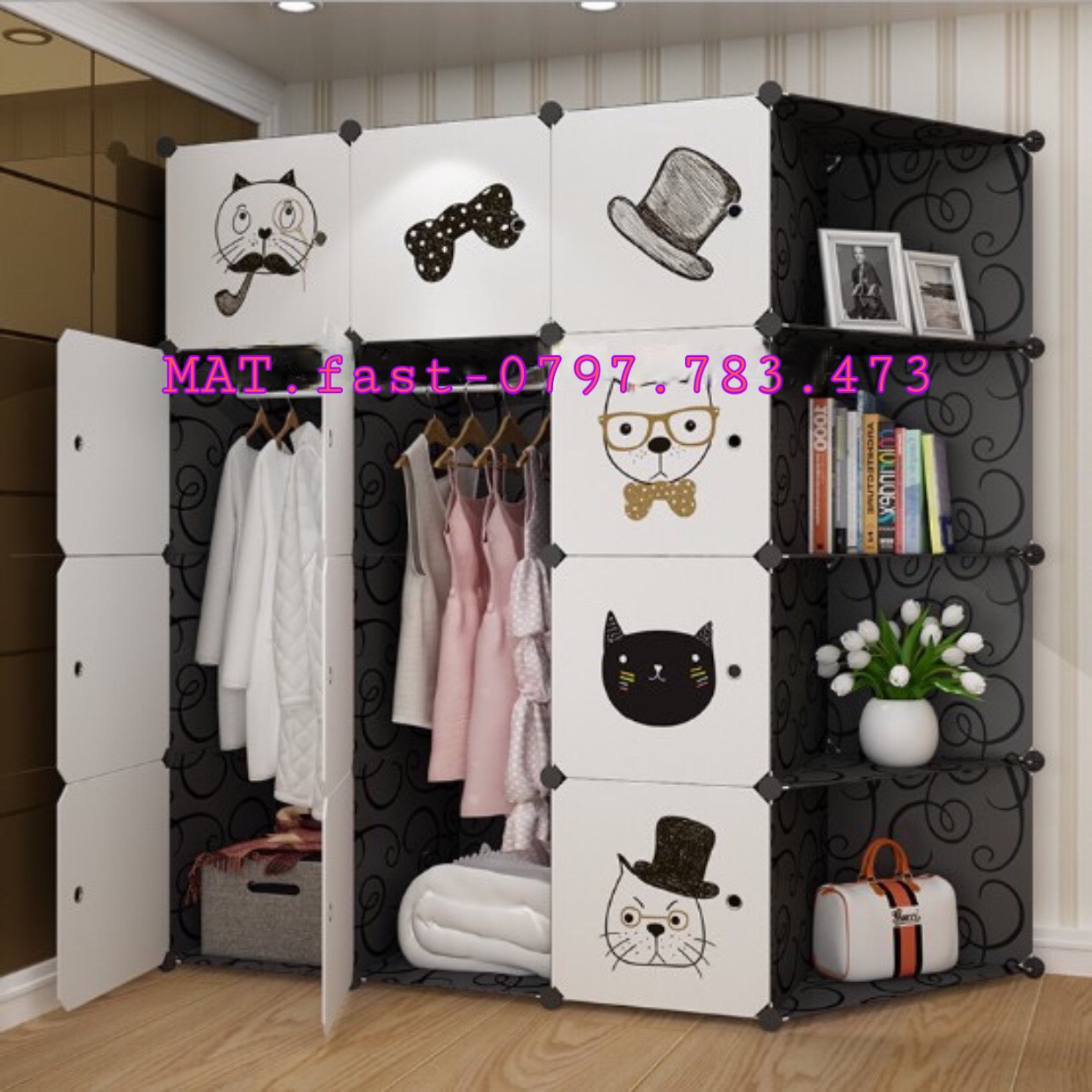 Tủ nhựa lắp ghép 12 ô và 4 kệ góc để quần áo - vật dụng thông minh tiện lợi size lớn
