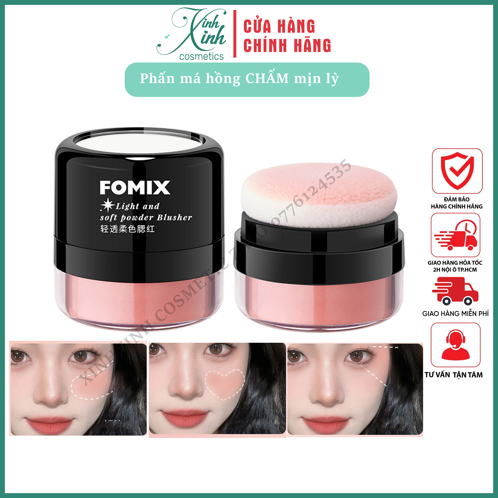 Phấn má hồng lâu trôi, phấn má tone cam dạng chấm