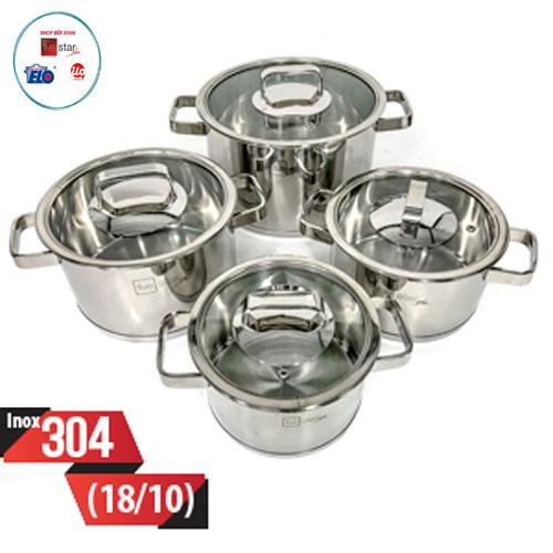 Bộ nồi cao cấp 3 đáy bếp từ inox 304 Fivestar Standard 4 món nắp kính.Hàng xuất khẩu.tặng 1 vá canh